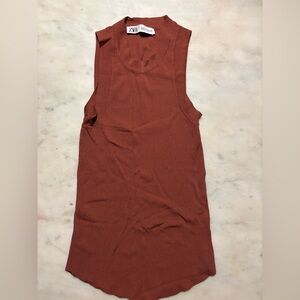Zara Sleeveless Brown Tank Top